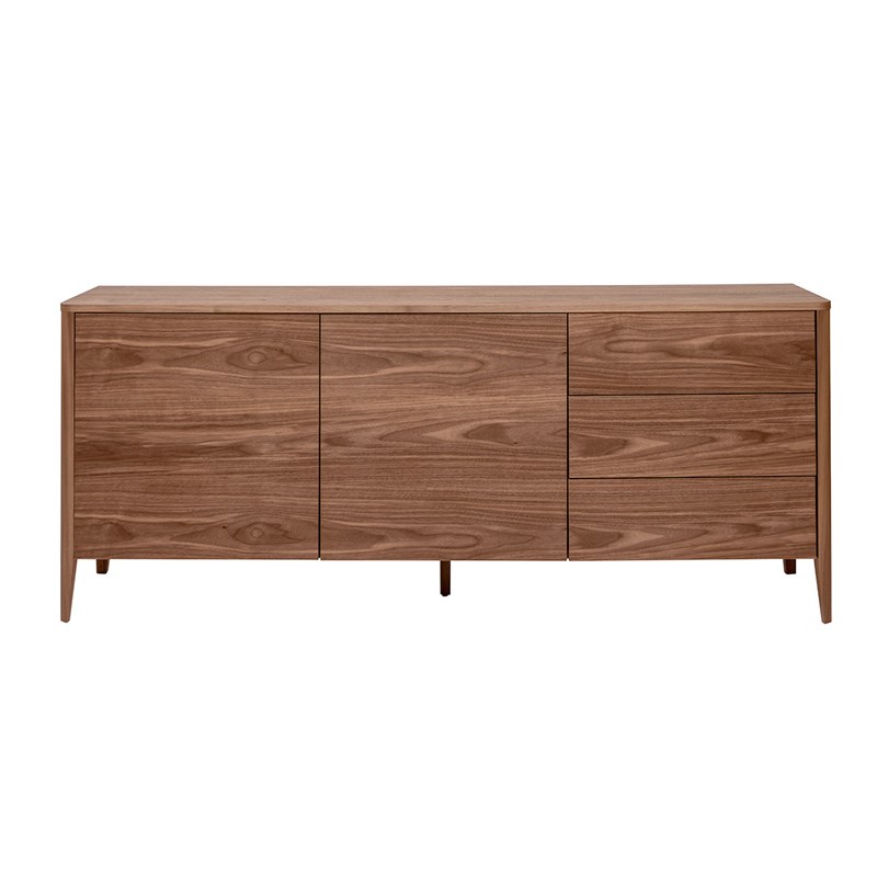 Buffet en bois foncé noyer 2 portes 3 tiroirs 180 cm benja
