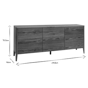 Buffet en bois foncé noyer 2 portes 3 tiroirs 180 cm benja