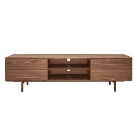 Meuble tv en bois foncé noyer 1 porte 2 tiroirs l180 cm suva