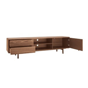 Meuble tv en bois foncé noyer 1 porte 2 tiroirs l180 cm suva