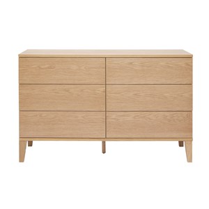 Commode en bois clair chêne 6 tiroirs l120 cm freddy