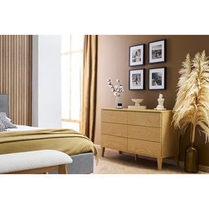 Commode en bois clair chêne 6 tiroirs l120 cm freddy