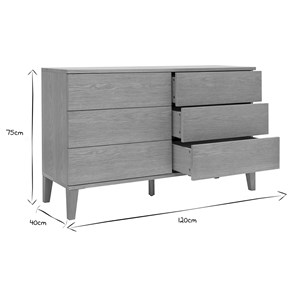 Commode en bois clair chêne 6 tiroirs l120 cm freddy