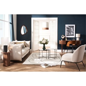 Fauteuil en tissu effet velours texturé beige et métal noir brego