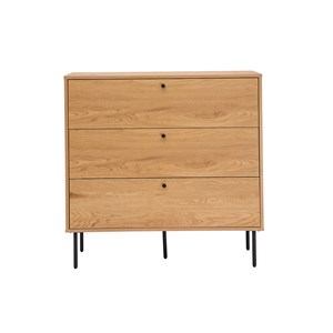 Commode finition bois clair chêne et pieds métal noir 3 tiroirs l100 cm pernelle