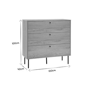 Commode finition bois clair chêne et pieds métal noir 3 tiroirs l100 cm pernelle