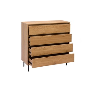 Commode finition bois clair chêne 4 tiroirs l100 cm aragon