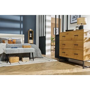 Commode 3 tiroirs finition bois clair chêne et métal noir l100 cm lovato