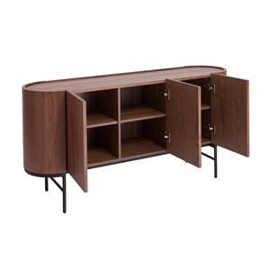 Buffet bois foncé noyer et métal noir 3 portes l160 cm skye