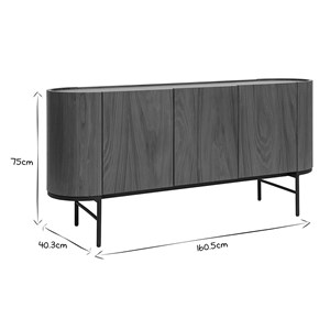 Buffet bois foncé noyer et métal noir 3 portes l160 cm skye