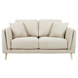 Canapé 2 places en tissu beige naturel et bois clair vogue