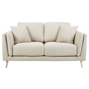 Canapé 2 places en tissu beige naturel et bois clair vogue