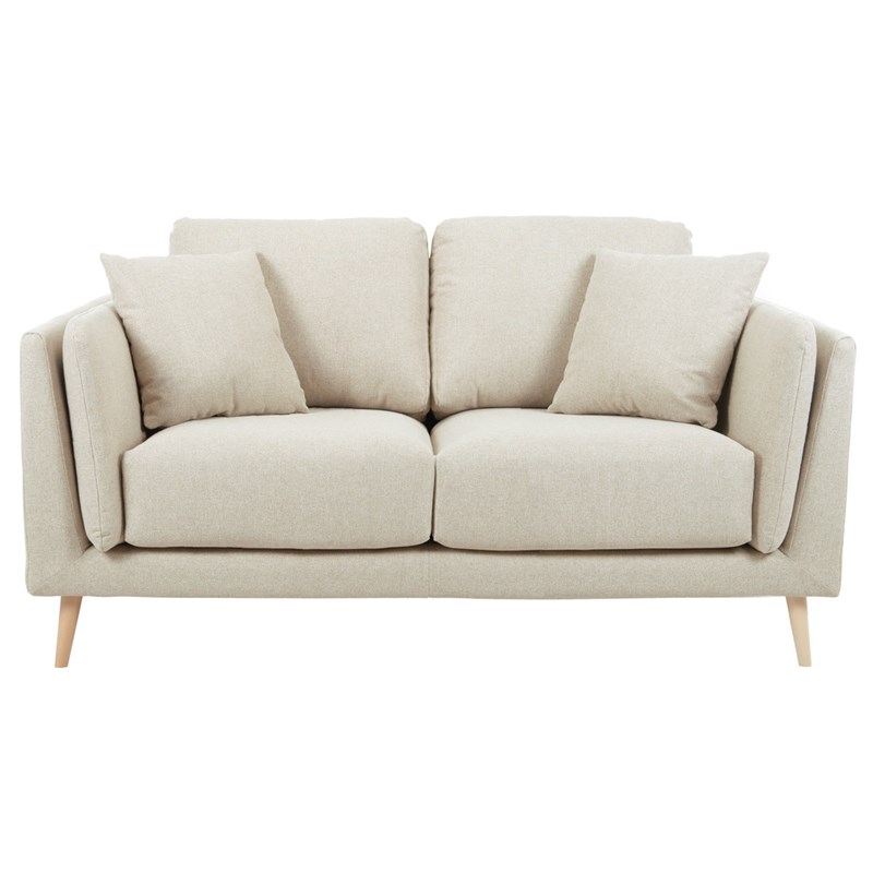 Canapé 2 places en tissu beige naturel et bois clair vogue