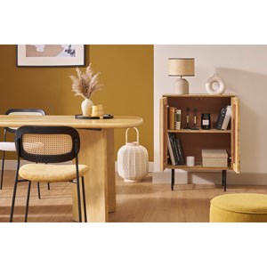 Buffet en bois manguier massif gravé et métal noir 2 portes l70 cm agra