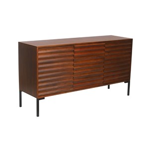 Buffet en bois foncé manguier massif et métal noir 3 portes l140 cm onda