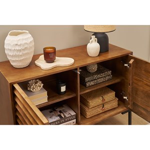 Buffet en bois foncé manguier massif et métal noir 2 portes l100 cm onda