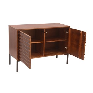 Buffet en bois foncé manguier massif et métal noir 2 portes l100 cm onda