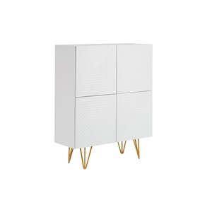 Buffet haut gravé blanc mat et métal doré 4 portes l86 cm ozen