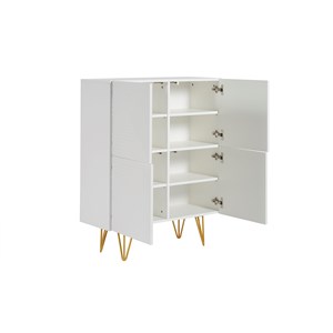 Buffet haut gravé blanc mat et métal doré 4 portes l86 cm ozen