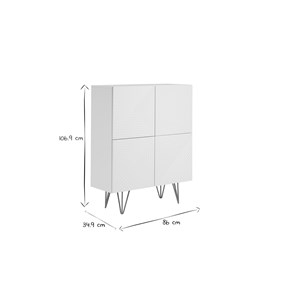 Buffet haut gravé blanc mat et métal doré 4 portes l86 cm ozen