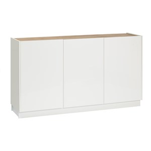 Buffet blanc laqué brillant et bois clair 3 portes l155 cm nelio