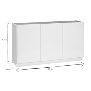 Buffet blanc laqué brillant et bois clair 3 portes l155 cm nelio