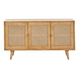 Buffet en bois manguier et cannage rotin 3 portes l145 cm laka