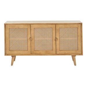 Buffet en bois manguier et cannage rotin 3 portes l145 cm laka