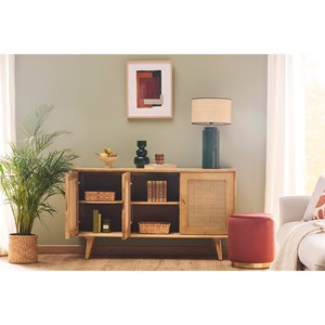 Buffet en bois manguier et cannage rotin 3 portes l145 cm laka