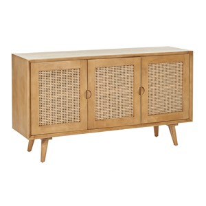 Buffet en bois manguier et cannage rotin 3 portes l145 cm laka