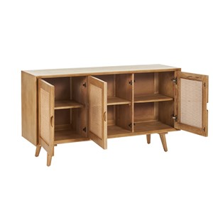 Buffet en bois manguier et cannage rotin 3 portes l145 cm laka