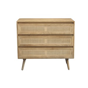 Commode en bois manguier massif et cannage rotin 3 tiroirs l90 cm acange