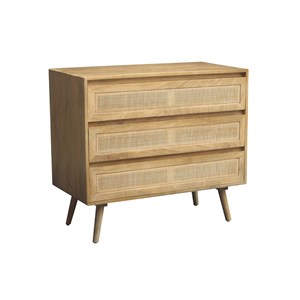 Commode en bois manguier massif et cannage rotin 3 tiroirs l90 cm acange