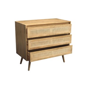 Commode en bois manguier massif et cannage rotin 3 tiroirs l90 cm acange