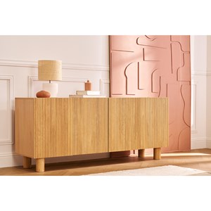 Buffet en bois clair chêne massif gravé 4 portes l180 cm goshi