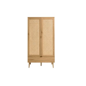 Armoire finition bois clair, cannage en rotin et métal noir l100 cm manille
