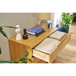 Commode bois clair chêne 3 tiroirs l90 cm felix