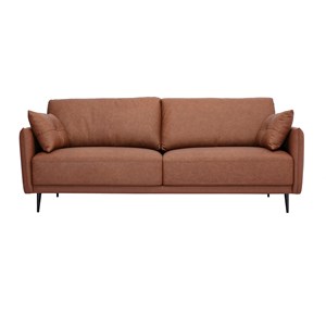 Canapé  3 places cuir marron et bois foncé daven