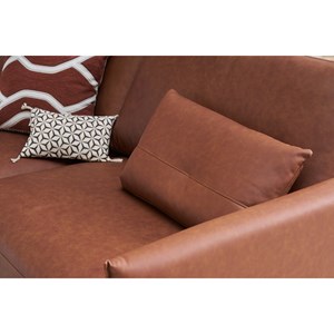 Canapé  3 places cuir marron et bois foncé daven