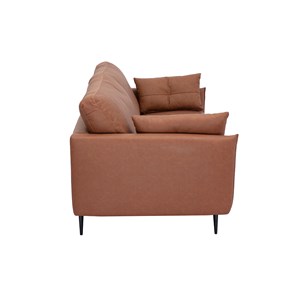 Canapé  3 places cuir marron et bois foncé daven