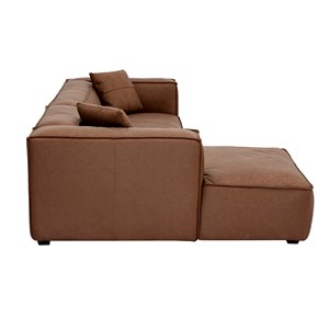 Canapé d'angle gauche  4-5 places en cuir marron et bois noir cobain