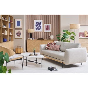 Canapé 3 places en tissu chenille beige et métal noir todd