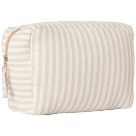 Trousse de toilette gaze de coton beige rayé galet