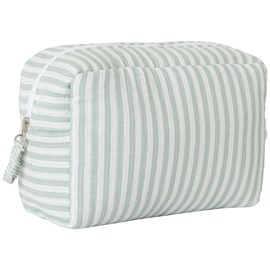 Trousse de toilette gaze de coton rayé vert de gris
