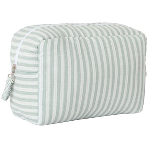Trousse de toilette gaze de coton rayé vert de gris