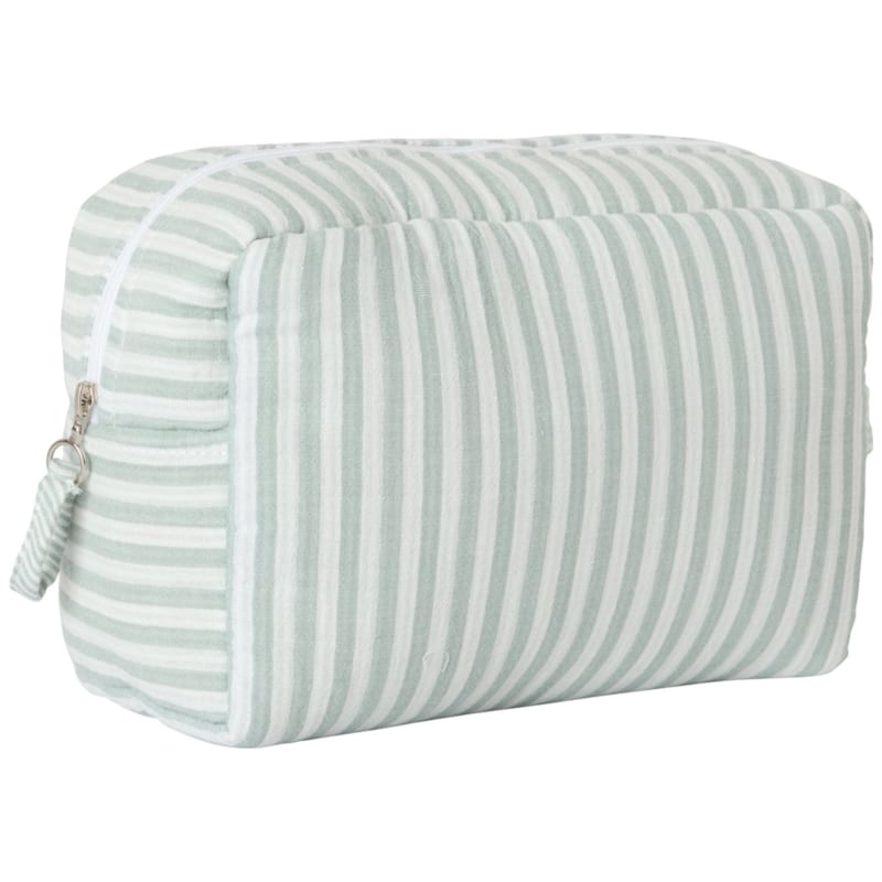 Trousse de toilette gaze de coton rayé vert de gris