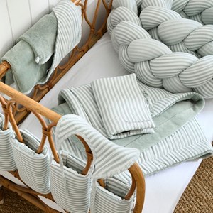 Trousse de toilette gaze de coton rayé vert de gris