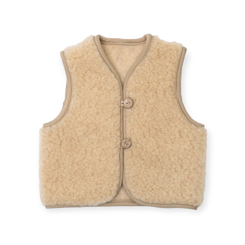Belpo - Gilet sans manches en laine mérinos beige pour enfant 5-6y