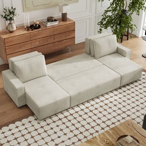 Salisbury canapé panoramique convertible 6 places avec coffre en velours côtelé