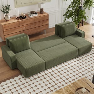 Salisbury canapé panoramique convertible 6 places avec coffre en velours côtelé